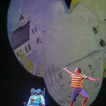 Sept 18, 2024; Cleveland, OH, USA; Matt Roberts as Grandpa, left, and Larry White as James during The Remember Balloons performance at Playhouse Square's Mimi Ohio Theatre. Mandatory Credit: Phil Masturzo-USA TODAY NETWORK via Imagn Images